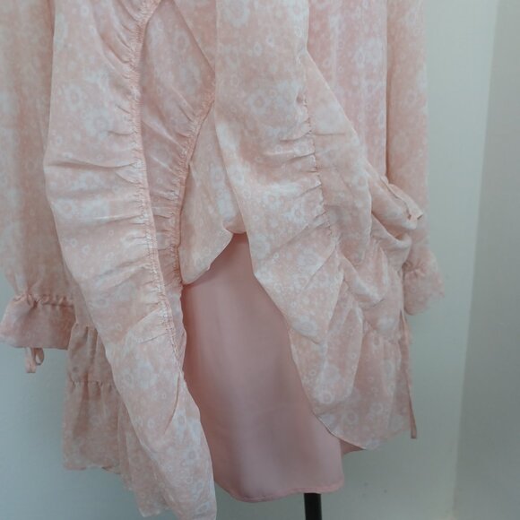Rebecca Minkoff Dress Dyan Drop Waist Pink White Floral Ruffles Womens X Small - Picture 13 of 15